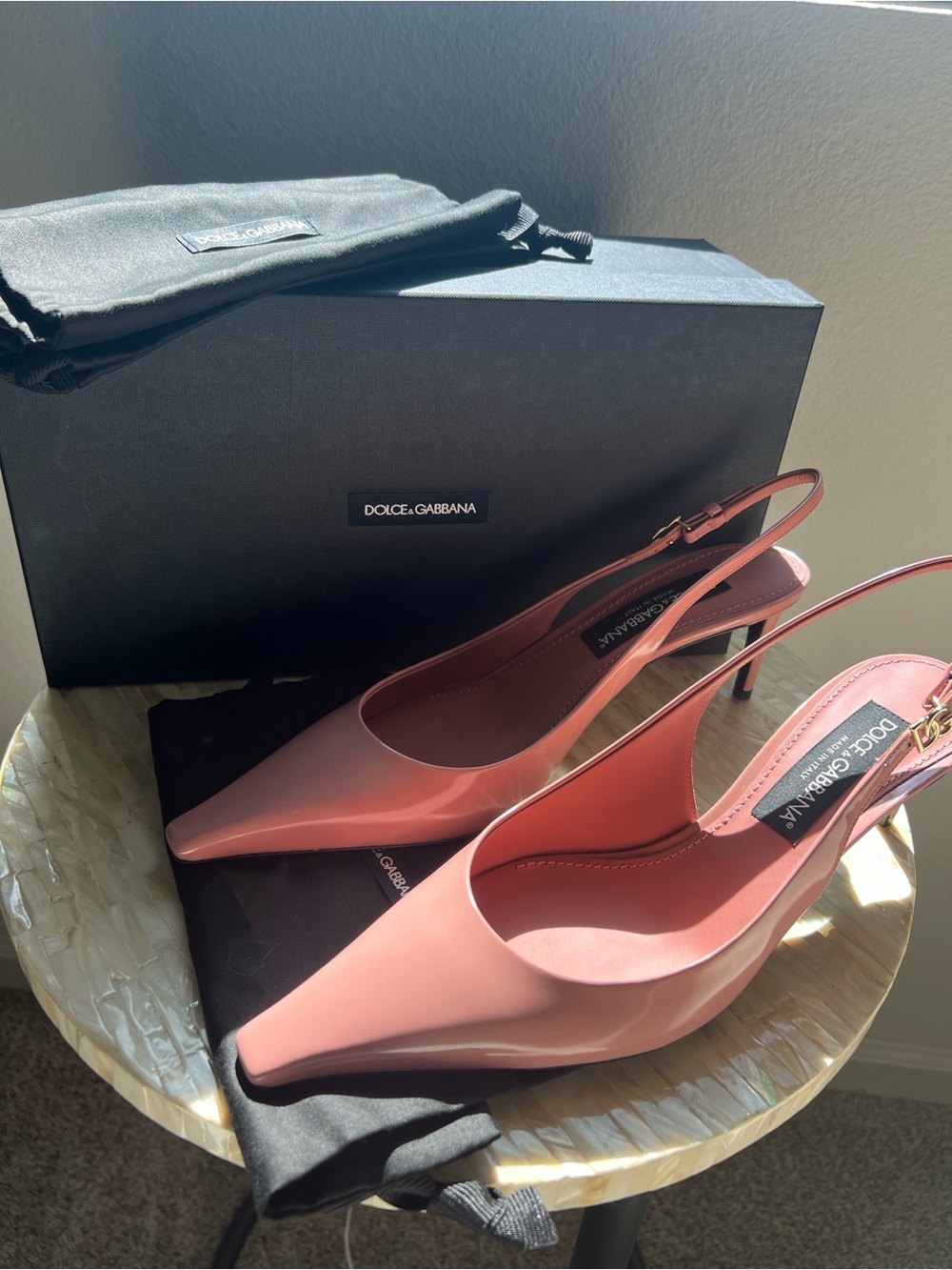 New! Dolce & Gabbana Blush Pink Patent Slingback Pumps